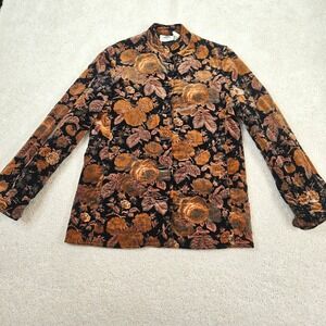 Vintage F.A.CHATTA Velvet‎ Floral Quilted Tapestry Jacket S Rose Print Mandarin